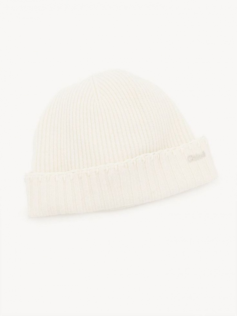 Chloe Räfflad Knit Beanie Hatt Vita | CHE-SR14486