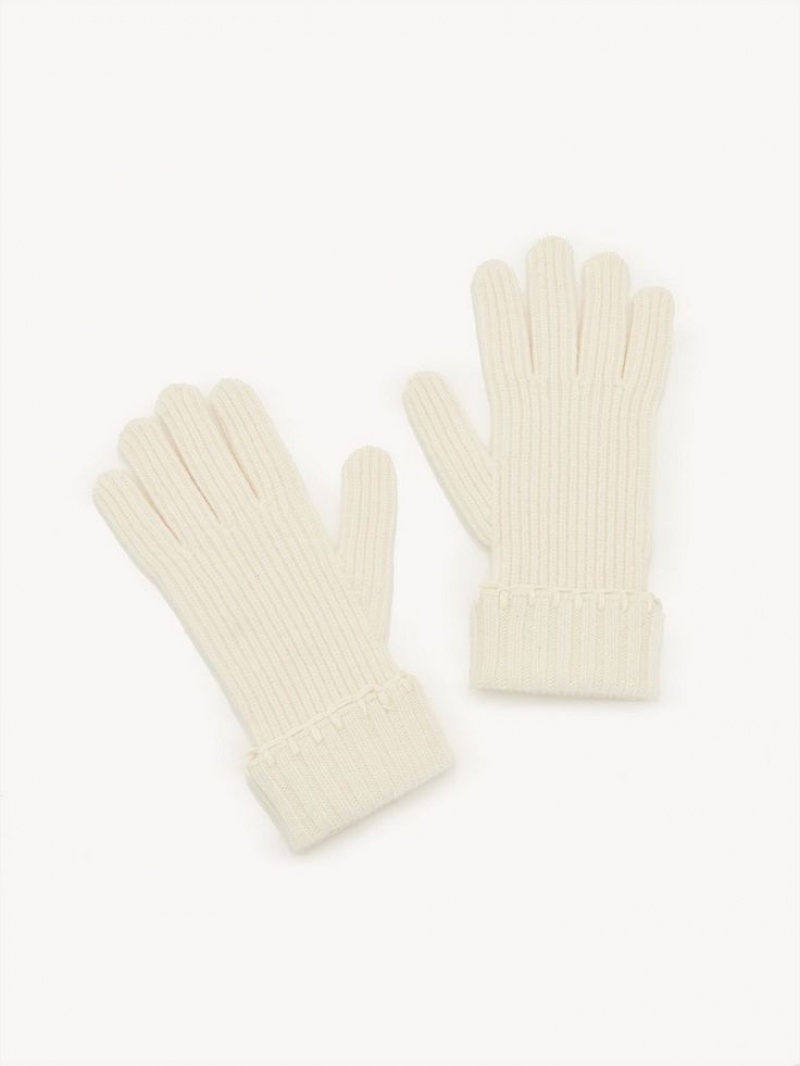 Chloe Räfflad Knit Handskar Vita | CHE-SR14480