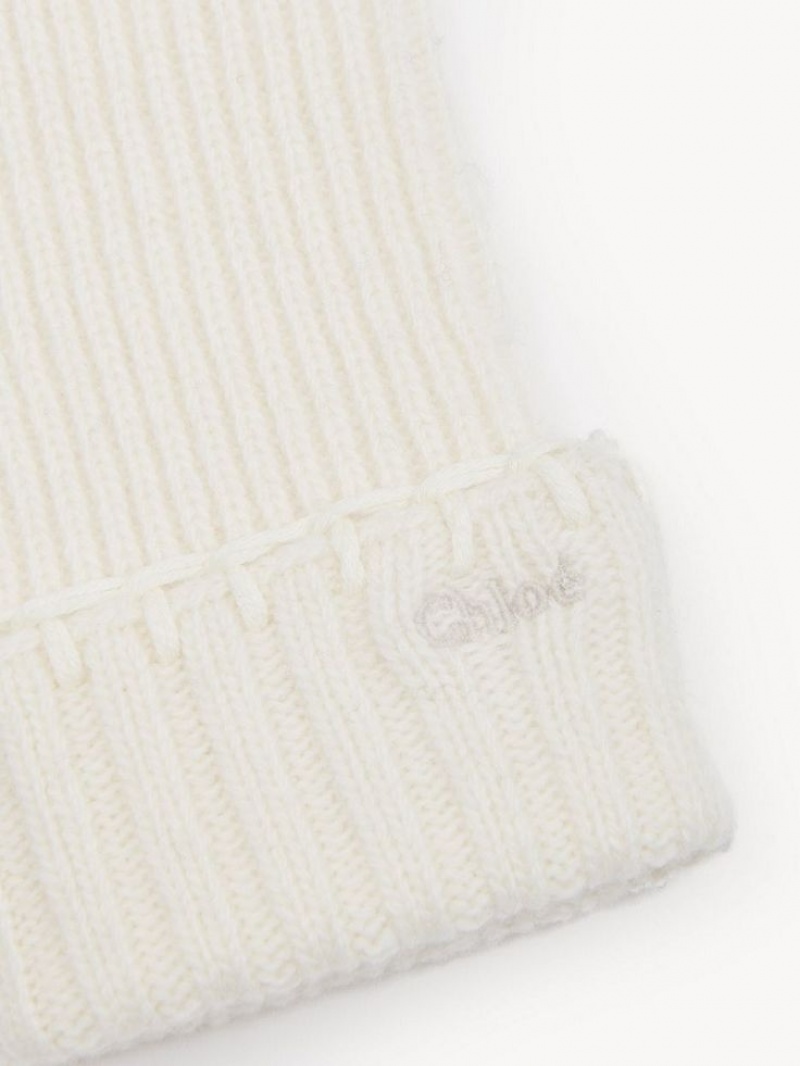 Chloe Räfflad Knit Handskar Vita | CHE-SR14480