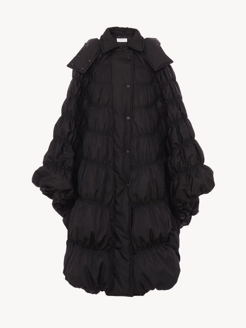 Chloe Ruched Puffer Cape Rockar Svarta | CHE-SR13815