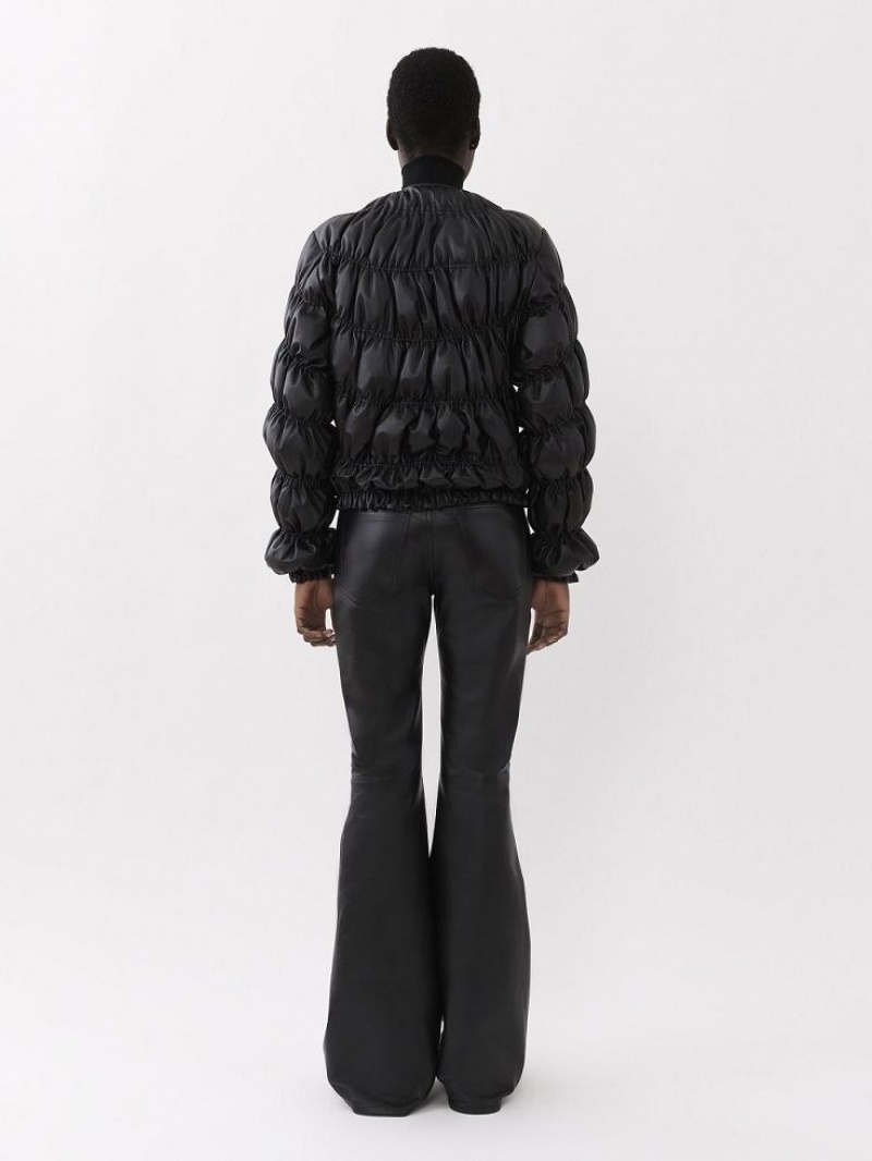 Chloe Ruched Puffer Jacket Leather Svarta | CHE-SR14115