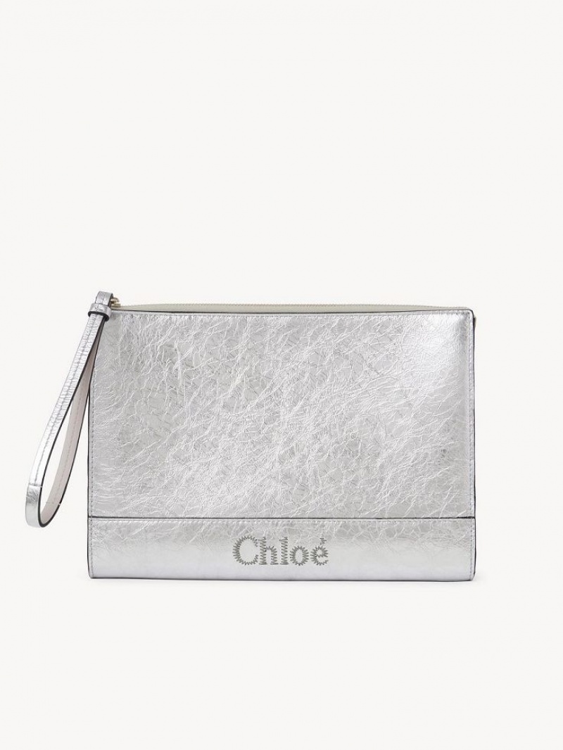 Chloe Sense Zippered Clutch Silver | CHE-SR13745