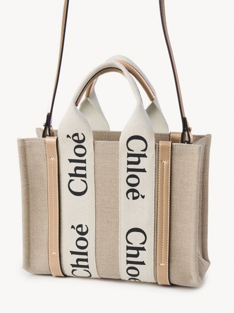 Chloe Small Woody Tote Mini Bags Vita Beige | CHE-SR13670