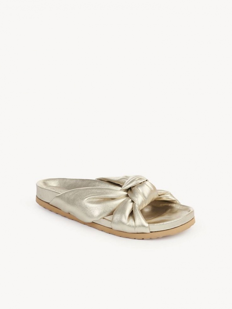 Chloe Spender Badtofflor Platta Skor Guld | CHE-SR14810