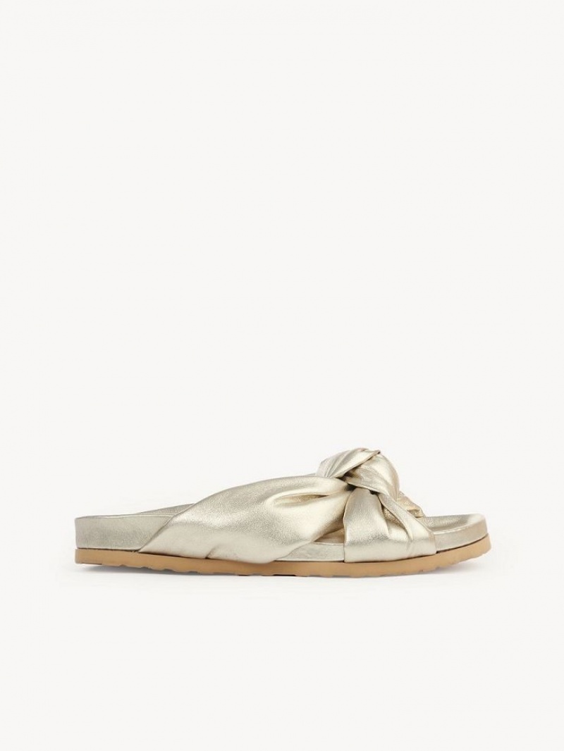 Chloe Spender Badtofflor Platta Skor Guld | CHE-SR14810