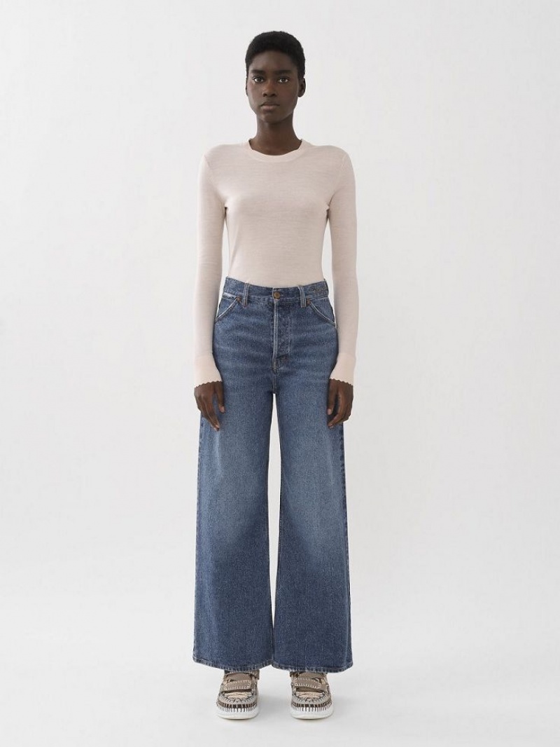 Chloe Stromboli Breda Cropped Jeans Blå | CHE-SR14011