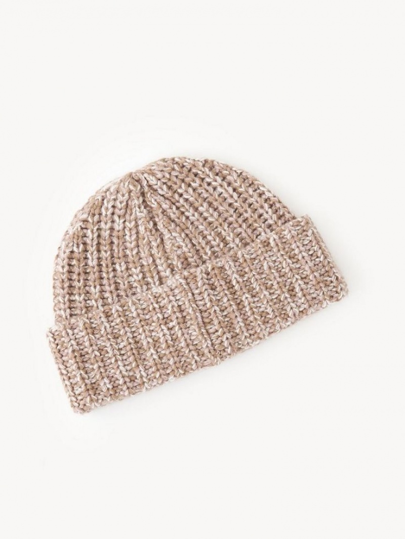 Chloe Tjock Stickad Beanie Hatt Beige Rosa | CHE-SR14474