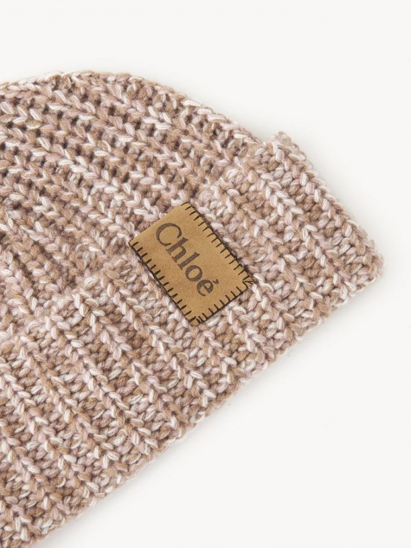 Chloe Tjock Stickad Beanie Hatt Beige Rosa | CHE-SR14474