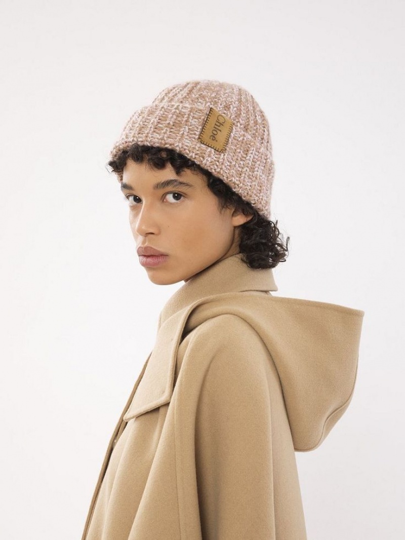 Chloe Tjock Stickad Beanie Hatt Beige Rosa | CHE-SR14474