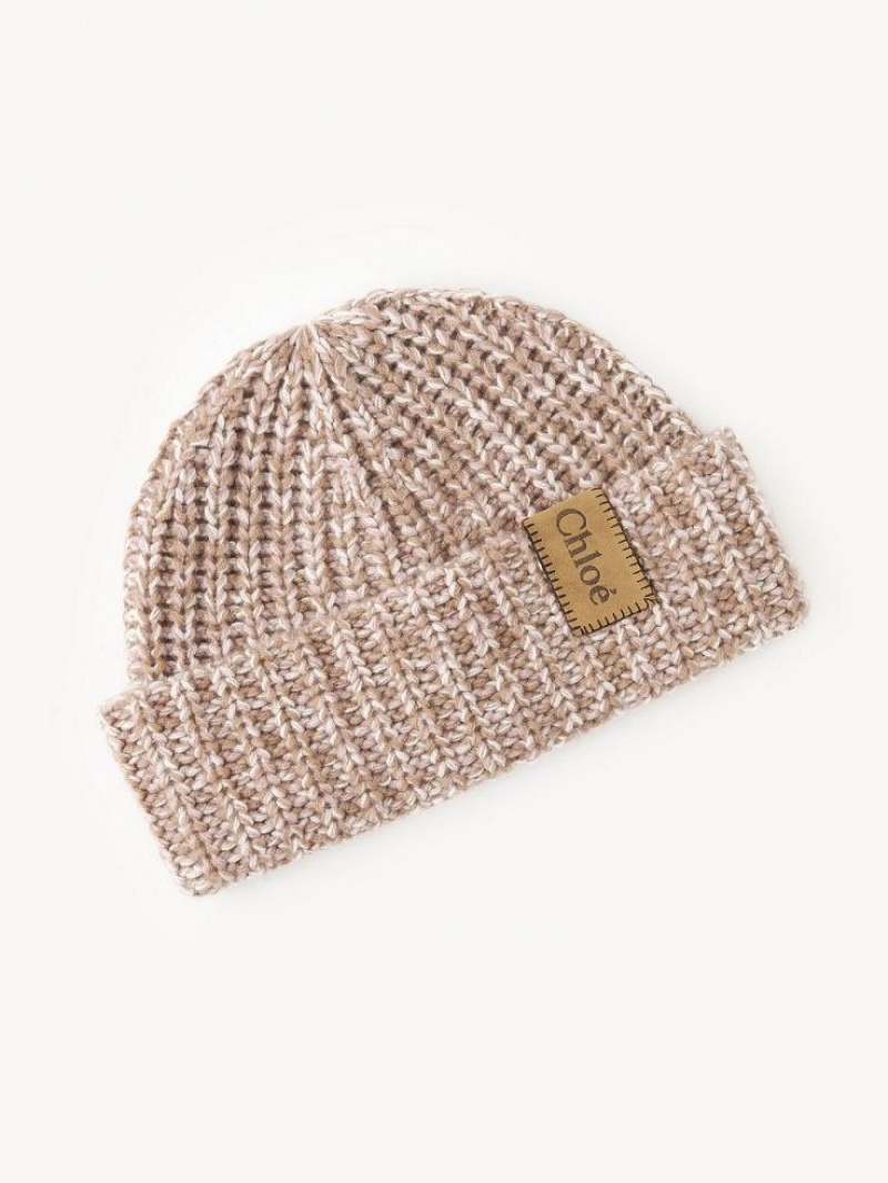 Chloe Tjock Stickad Beanie Hatt Beige Rosa | CHE-SR14474