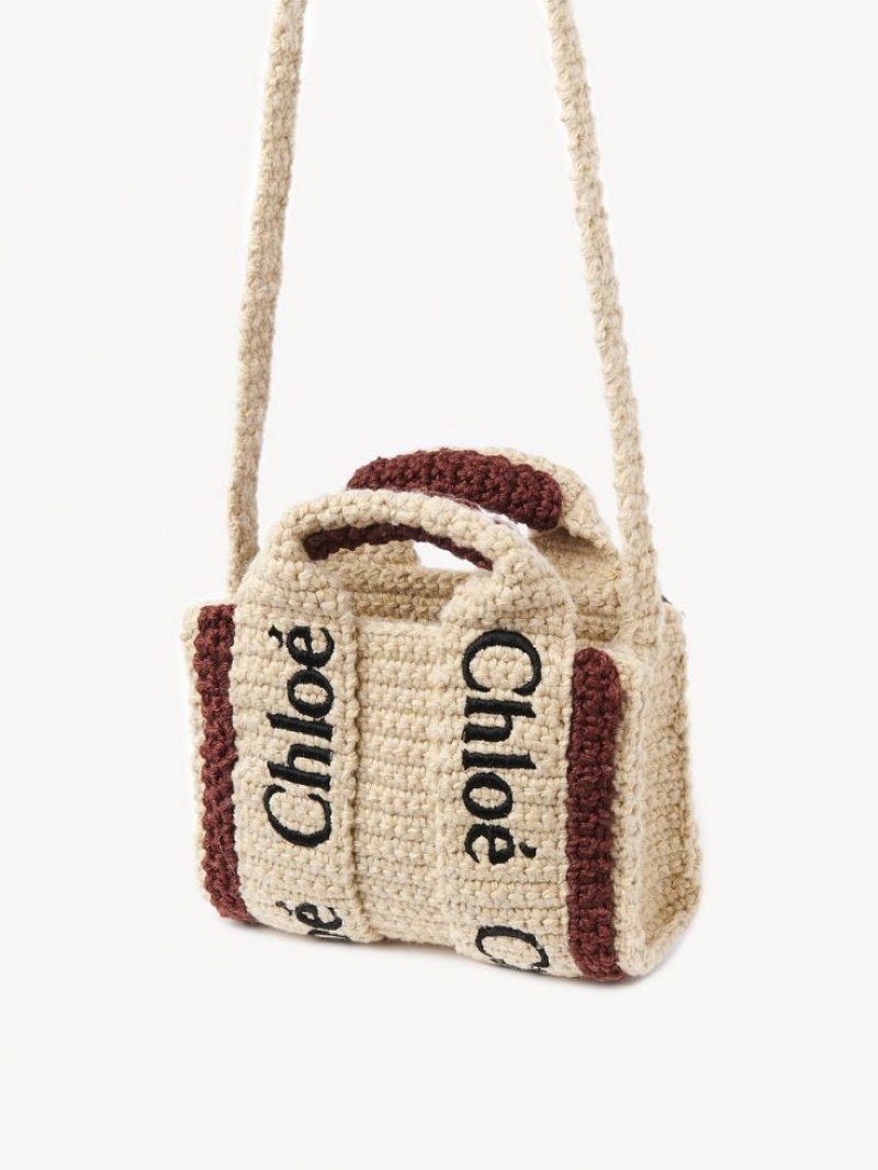 Chloe Woody Nano Tote Mini Bags Bruna Beige | CHE-SR13693