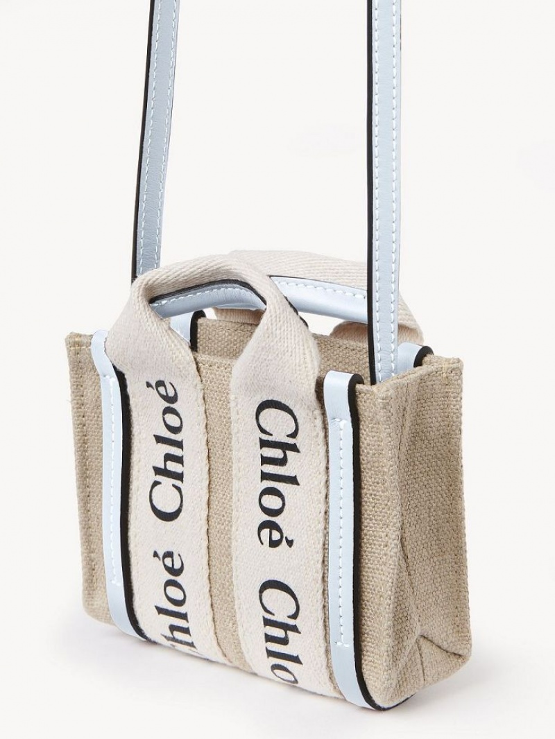 Chloe Woody Nano Tote Mini Bags Vita Blå | CHE-SR13675