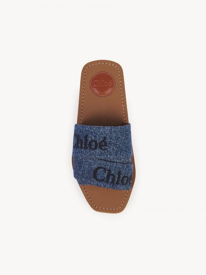 Chloe Woody Platta Mule Blå | CHE-SR14174