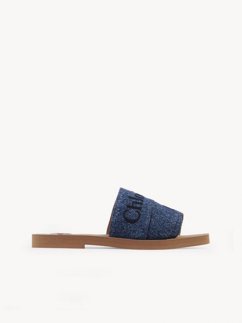 Chloe Woody Platta Mule Blå | CHE-SR14174